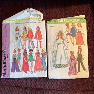Vintage 70's 11 1/2" doll clothing patterns